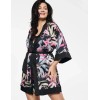 Атласный халат-кимоно Esotiq WILDFLOWER 39807, Цвет: черный+розовый, Размеры: S