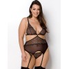 Полупрозрачный корсет +стринги Passion AMBERLY CORSET black, Цвет: черный, Размеры: 6XL/7XL