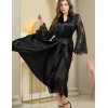 Длинный атласный халат пеньюар Mia-Amore ESTER 7299 черный, Цвет: черный, Размеры: 2XL/3XL