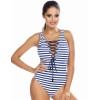 Полосатый слитный купальник Lorin L4476/2, Цвет: бело-синий, Размеры: S