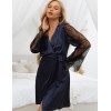 Шелковый халат с кружевными рукавами 5senses 7244 темно-синий, Цвет: темно-синий, Размеры: XS/S, изображение 2