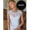 Футболка из хлопка и кружева Janira BELLE COTTON 1040131 black, Цвет: black (черный), Размеры: M