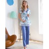 Комплект атласный с брюками Mia-Mia JULIE 17546, Цвет: голубой на белом, Размеры: M