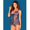 Бэби-долл с трусиками Obsessive FLOWLACE BABYDOLL, Цвет: синий, Размеры: L/XL