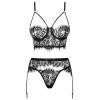 Кружевной комплект из трех предметов Obsessive LASHY SET, Цвет: черный, Размеры: L/XL, изображение 3