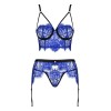 Кружевной комплект с поясом для чулок Obsessive COBALTESS SET, Цвет: синий, Размеры: L/XL, изображение 3