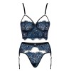 Сексуальный комплект с поясом Obsessive YASSMYNE SET, Цвет: черный/синий, Размеры: S/M, изображение 3