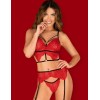 Кружевной комплект с поясом Obsessive METTIA SET, Цвет: красный, Размеры: S/M