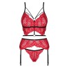 Кружевной комплект с поясом Obsessive METTIA SET, Цвет: красный, Размеры: S/M, изображение 3