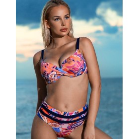 Яркий раздельный купальник с пуш-ап Aquarilla 371 PORTLAND multicolor-navyblue, Цвет: синий/коралл, Размеры: 80D