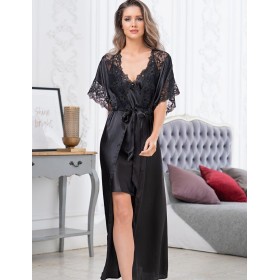 Длинный шелковый пеньюар Mia-Amore EDITA 3679 черный, Цвет: черный, Размеры: 2XL