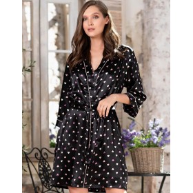 Короткий атласный халат Mia-Mella JULIA HEARTS 7073 черный, Цвет: черный, Размеры: XS