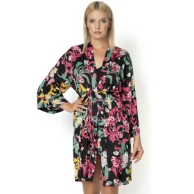 Атласный халат с цветами Nipplex CLARISA, Цвет: черный, Размеры: S
