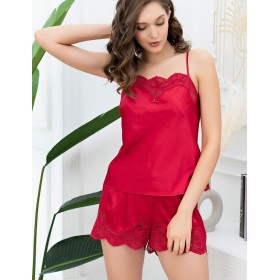 Шелковая пижама с кружевом Mia-Amore AURELIA 3892 красный, Цвет: красный, Размеры: S