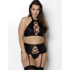 Сексуальный комплект с поясом для чулок Passion NANCY SET, Цвет: черный, Размеры: 4XL/5XL