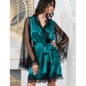 Халат из натурального шелка с кружевом Mia-Amore WINDSOR 3883 изумруд, Цвет: изумруд, Размеры: S/M