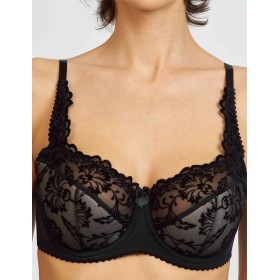 Бюстгальтер полумягкий с флок напылением Simona M 900 бархат черный / пион, Цвет: бархат черный/пион, Размеры: 75F