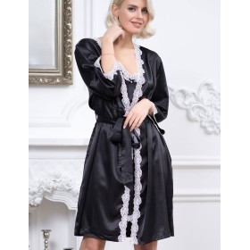 Атласный халат-кимоно Mia-Mella JULIA 8733 черно-белый, Цвет: черно-белый, Размеры: L/XL