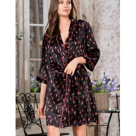 Короткий атласный халат Mia-Mella JULIA PEPPERS 7073 черный, Цвет: черный, Размеры: XS