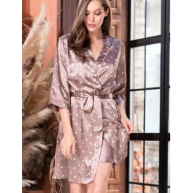 Короткий атласный халат Mia-Mella JULIA HEARTS 7073 латте, Цвет: кофе латте, Размеры: L/XL
