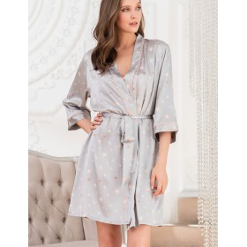 Короткий атласный халат с принтом Mia-Mella STARS 7073 серый, Цвет: серый, Размеры: XS