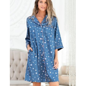 Атласная рубашка Mia-Mella STARS 7077 синий, Цвет: синий, Размеры: XS