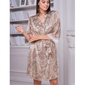 Шелковый халат с рисунком Mia-Amore CLEMENTINA 3453, Цвет: латте, Размеры: L/XL