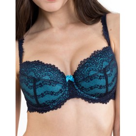 Бюстгальтер балконет пуш-ап контрастное кружево Simona M 870 кварц-лазурит, Цвет: кварц-лазурит, Размеры: 75D
