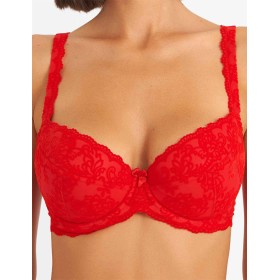 Бюстгальтер балконет пуш-ап флок Simona M 870 бархат красный, Цвет: бархат красный, Размеры: 70E