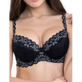 Бюстгальтер балконет пуш-ап биколор Simona M 870 черно-серый кант, Цвет: черно-серый кант, Размеры: 70D