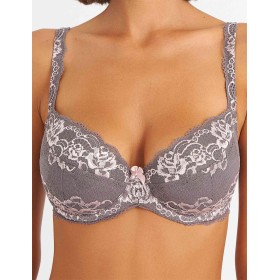 Бюстгальтер балконет пуш-ап биколор Simona M 870 серо-розовый, Цвет: серо-розовый, Размеры: 75D