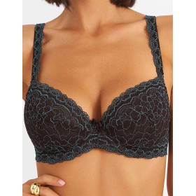 Бюстгальтер балконет пуш-ап биколор Simona M 870 шоколад-бирюза, Цвет: шоколад-бирюза, Размеры: 95C