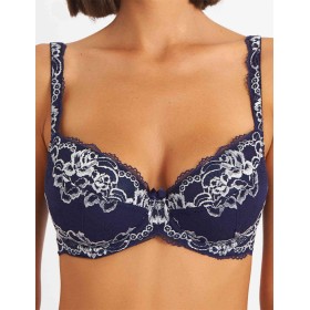 Бюстгальтер балконет пуш-ап биколор Simona M 870 синий-серебро, Цвет: синий-серебро, Размеры: 80C