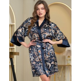 Домашний халат-кимоно из атласа Mia-Amore ZODIAC 7283, Цвет: темно-синий, Размеры: XS