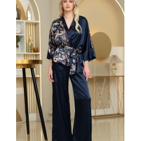 Атласный комплект тройка Mia-Amore ZODIAC 7286, Цвет: темно-синий, Размеры: 5XL