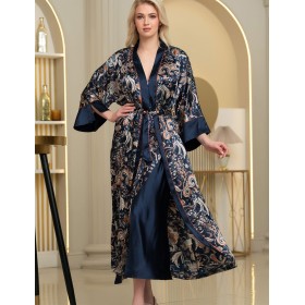 Длинный атласный халат Mia-Amore ZODIAC 7289, Цвет: темно-синий, Размеры: S/M