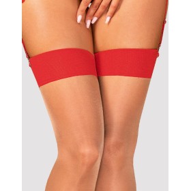 Чулки под пояс Obsessive S814 телесный/красный, Цвет: телесный/красный, Размеры: L/XL