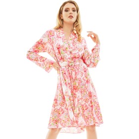 Атласный халат с цветочным узором Anais MIYU ROBE ONE, Цвет: розовый, Размеры: S/M