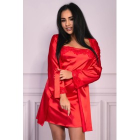 Атласная сорочка с халатом LIVIA CORSETTI LC 90249 JACQUELINE RED, Цвет: красный, Размеры: S/M