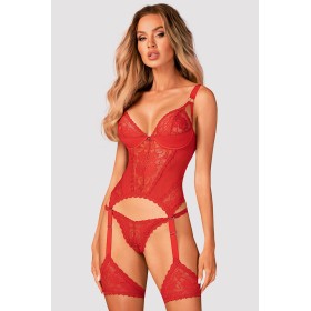 Кружевной корсет с подвязками Obsessive BELOVYA CORSET, Цвет: красный, Размеры: XL/2XL