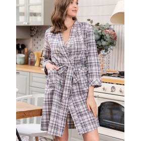 Хлопковый халат в клетку Mia-Amore CATARINA 1823, Цвет: серо-розовый, Размеры: S/M