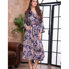 Длинный шелковый халат-кимоно Mia-Amore ETRO 3509, Цвет: темно-синий, Размеры: 4XL
