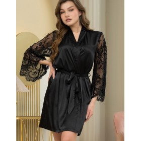 Атласный халат с кружевным рукавом Mia-Amore ESTER 7293 черный, Цвет: черный, Размеры: 2XL/3XL