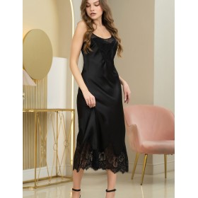 Длинная сорочка атлас с кружевом Mia-Amore ESTER 7294 черный, Цвет: черный, Размеры: 3XL