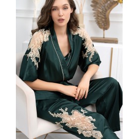 Пижама тройка из натурального шёлка Mia-Amore FELLINI 3916 малахит, Цвет: малахит, Размеры: M