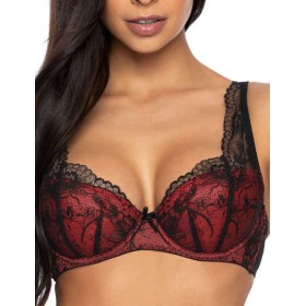 Кружевной бюстгальтер с плотной чашкой MAT PERCY czarno-czerwony M-3530-22, Цвет: черный с красным, Размеры: 65D