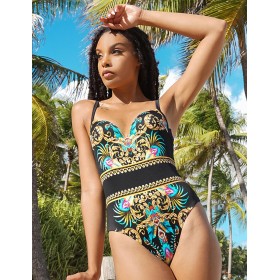 Закрытый купальник с ярким принтом и кристаллами UNICONF CBI190S V1 CRUISE PARTY, Цвет: черный, Размеры: 75B