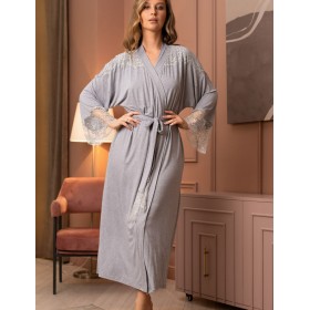 Длинный трикотажный халат Mia-Amore CHRISTEL 1909, Цвет: cерый меланж, Размеры: 2XL/3XL