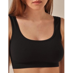 Топ в рубчик на широких бретелях MY BR423 nero, Цвет: черный, Размеры: S