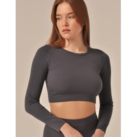 Кроп-топ с длинным рукавом MY MA965 iron, Цвет: графит, Размеры: L